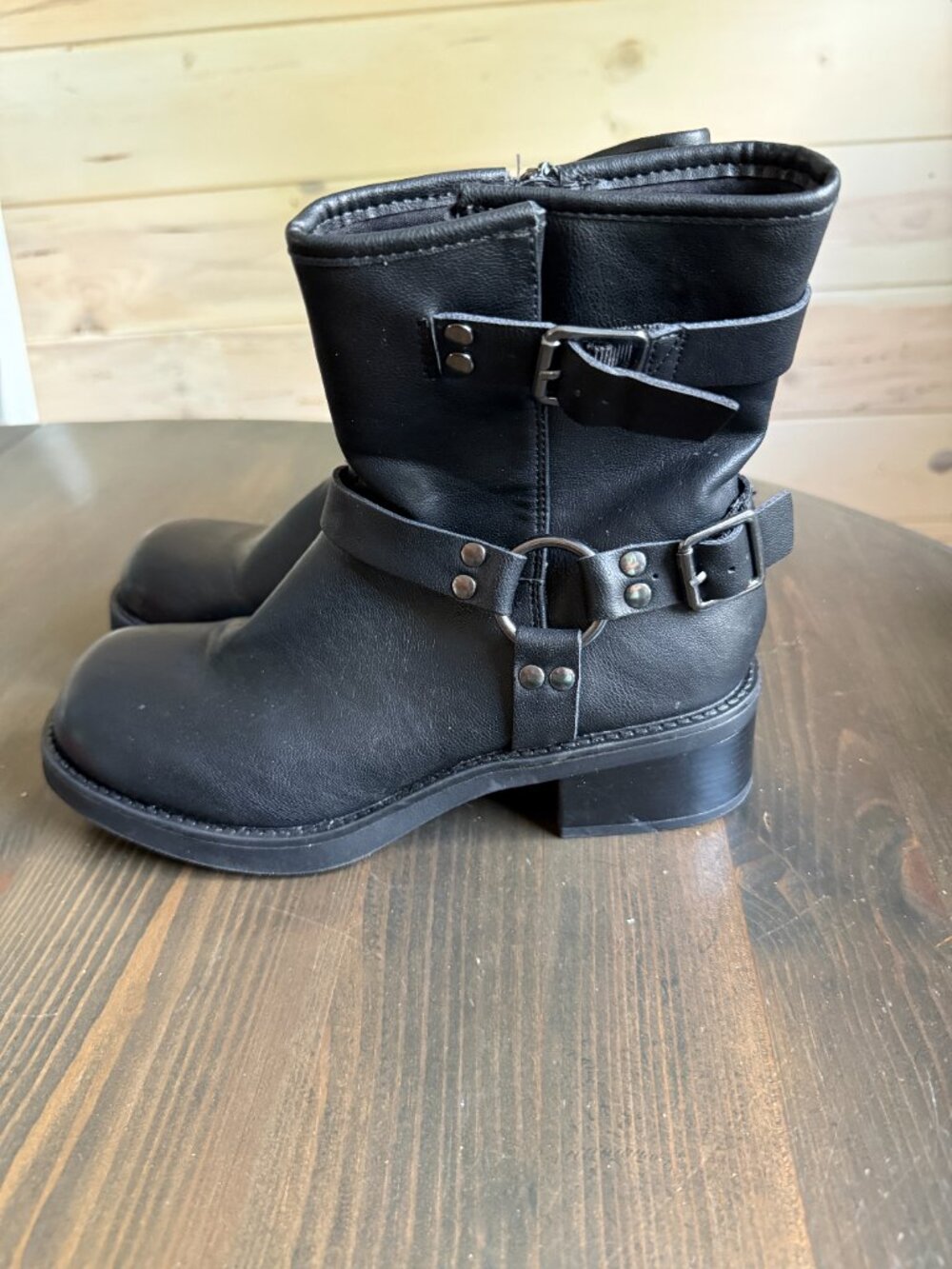 No Boundaries Biker Black Buckle Zip Up Boots Women's Size 8
